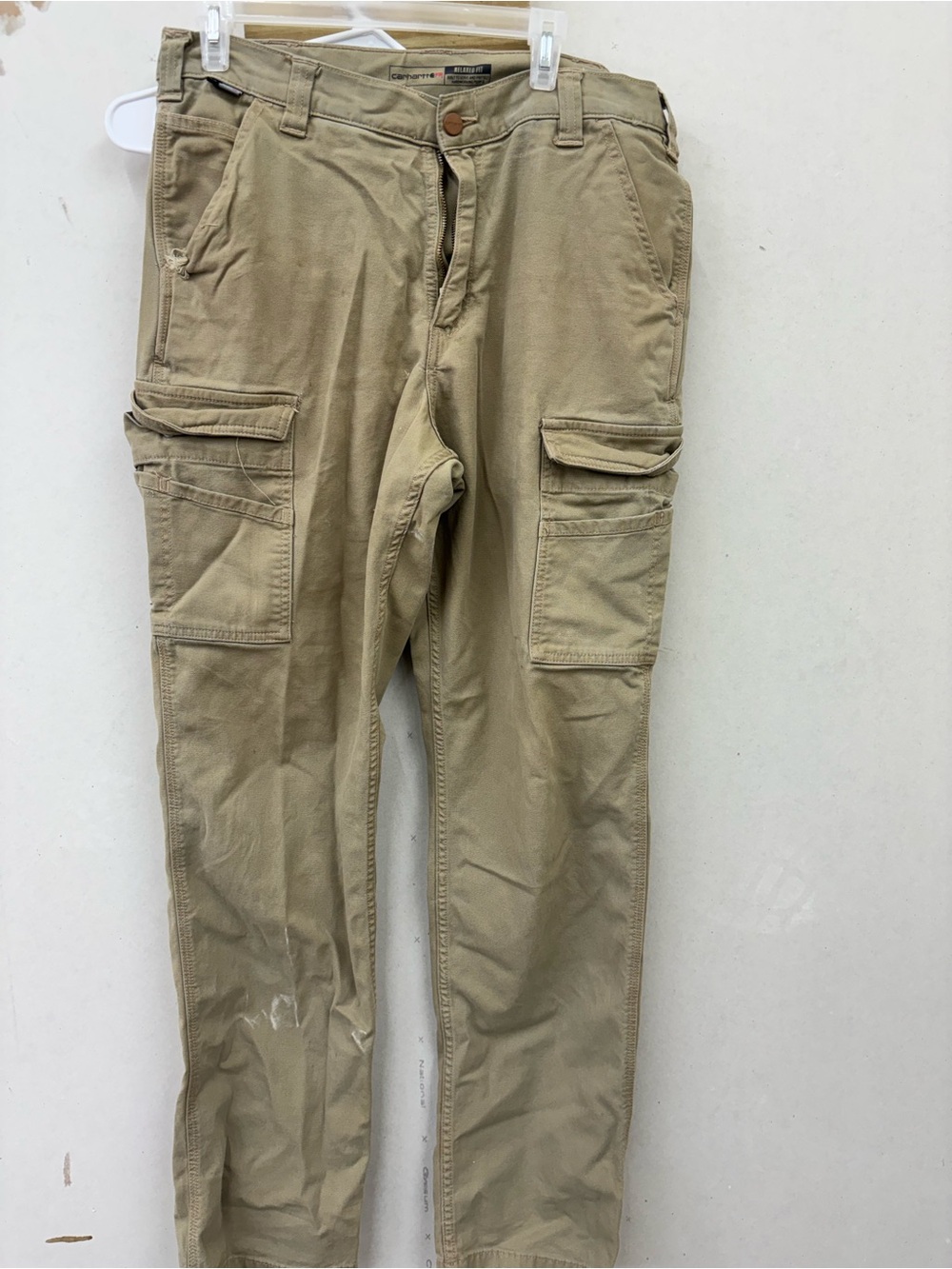 Carhartt FR khaki canvas cargo work pants relaxed fit size 36X36